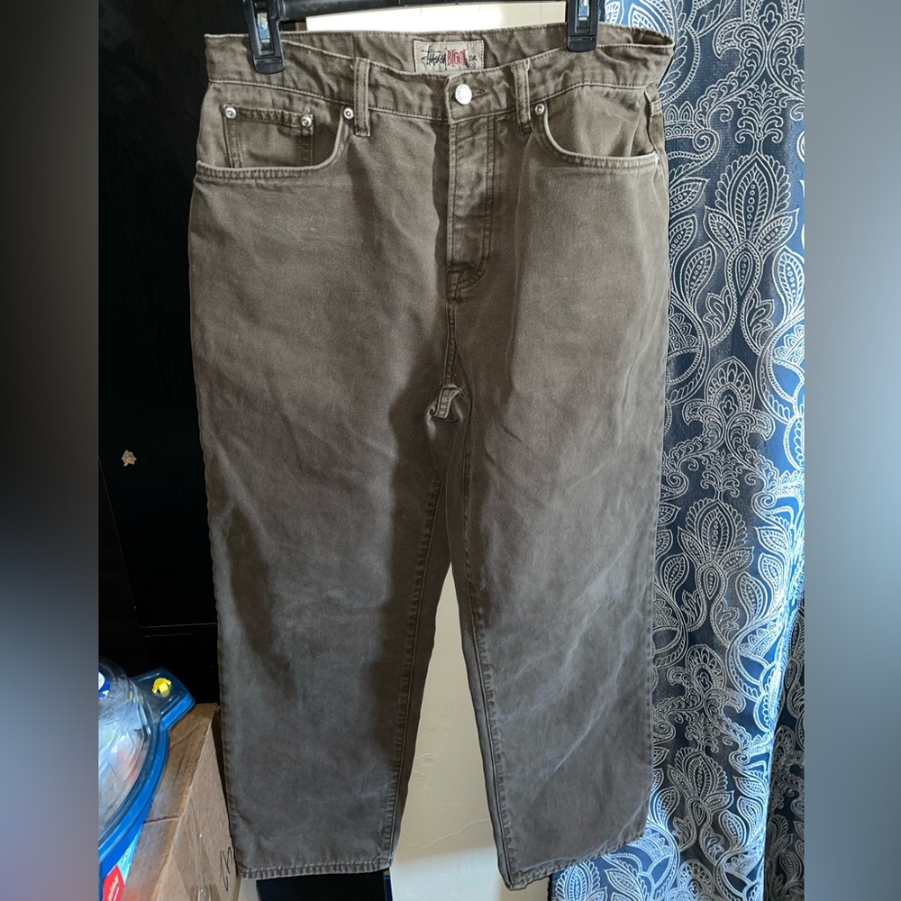 Stussy Olive Straight Denim Jeans Men's Vintage Cotton Logo Accents Pockets 30